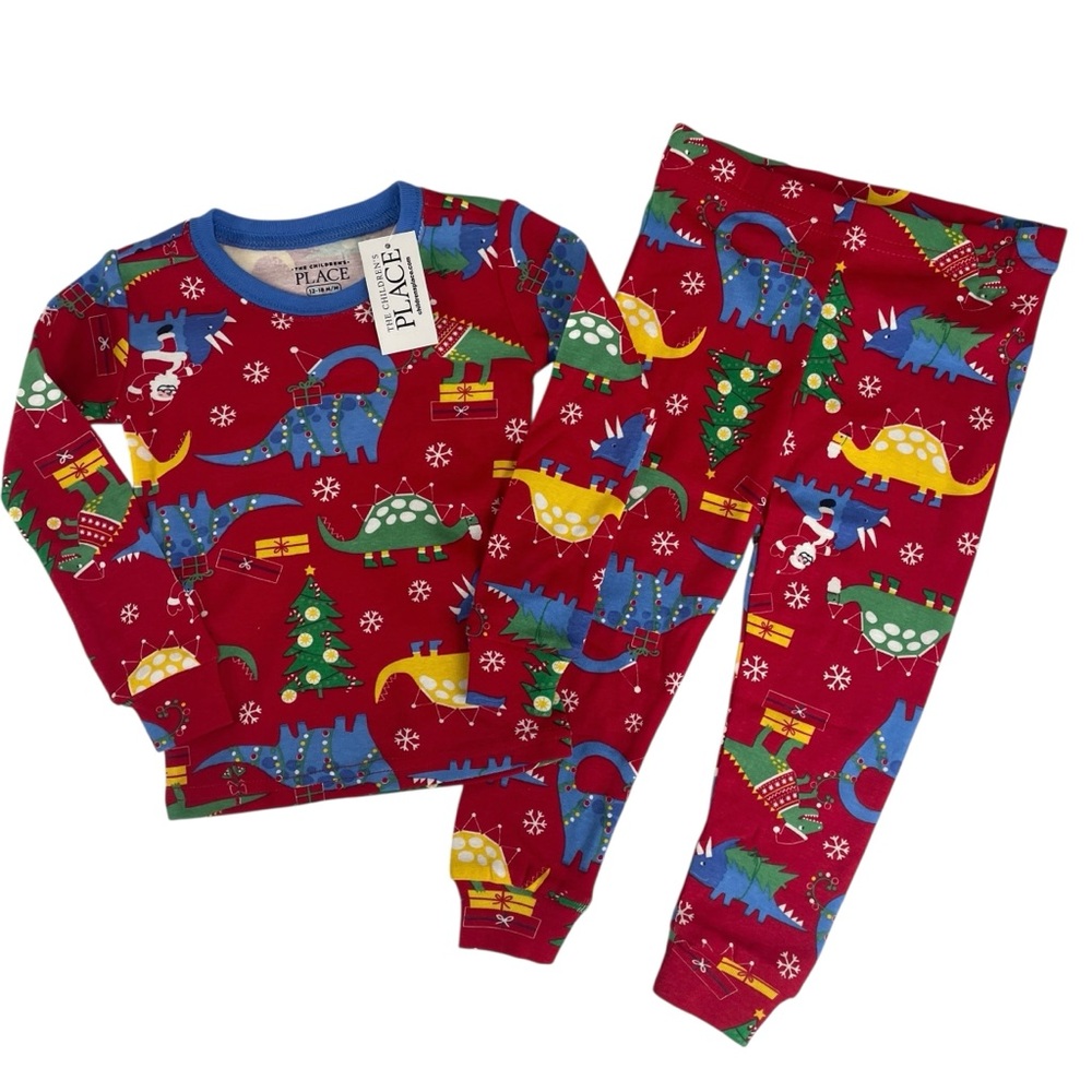 The Children's Place Dinosaur Christmas Holiday Kids Pajamas Size 12-18M NWT